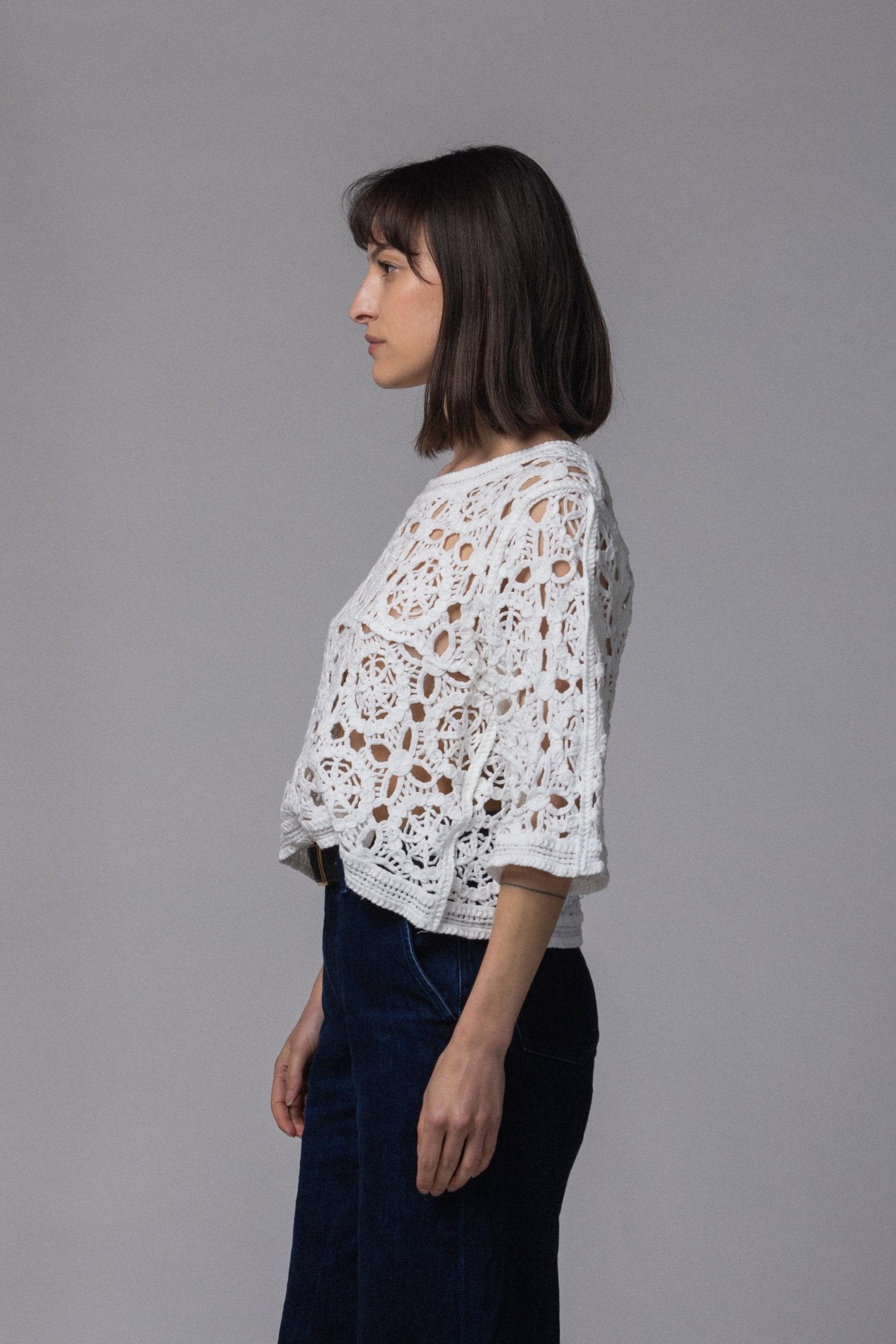 Haut Dentelle Crop fleur - La Doudounerie