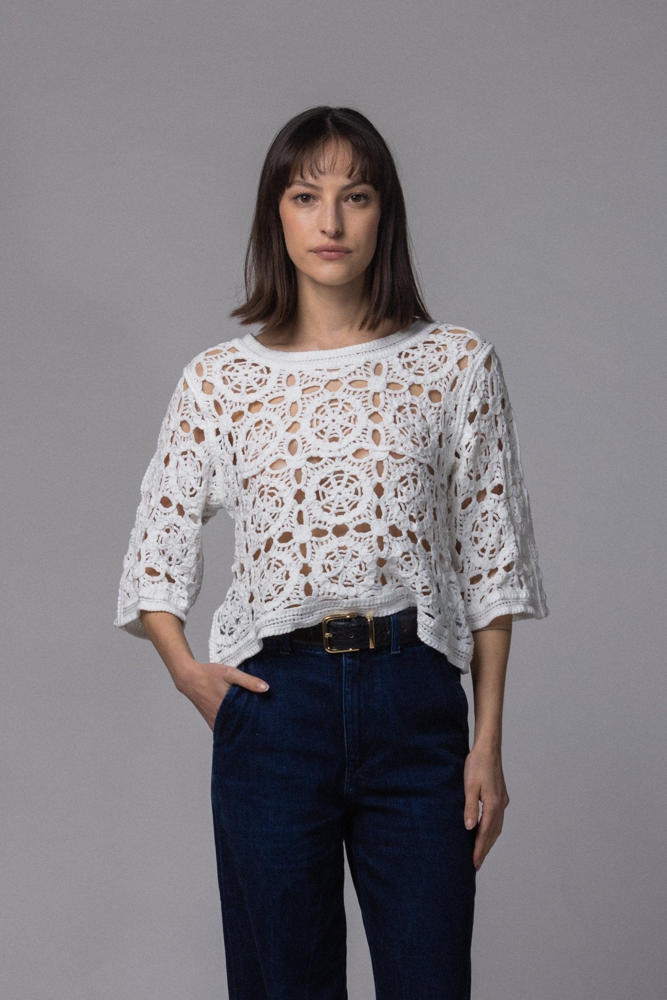 Haut Dentelle Crop fleur - La Doudounerie