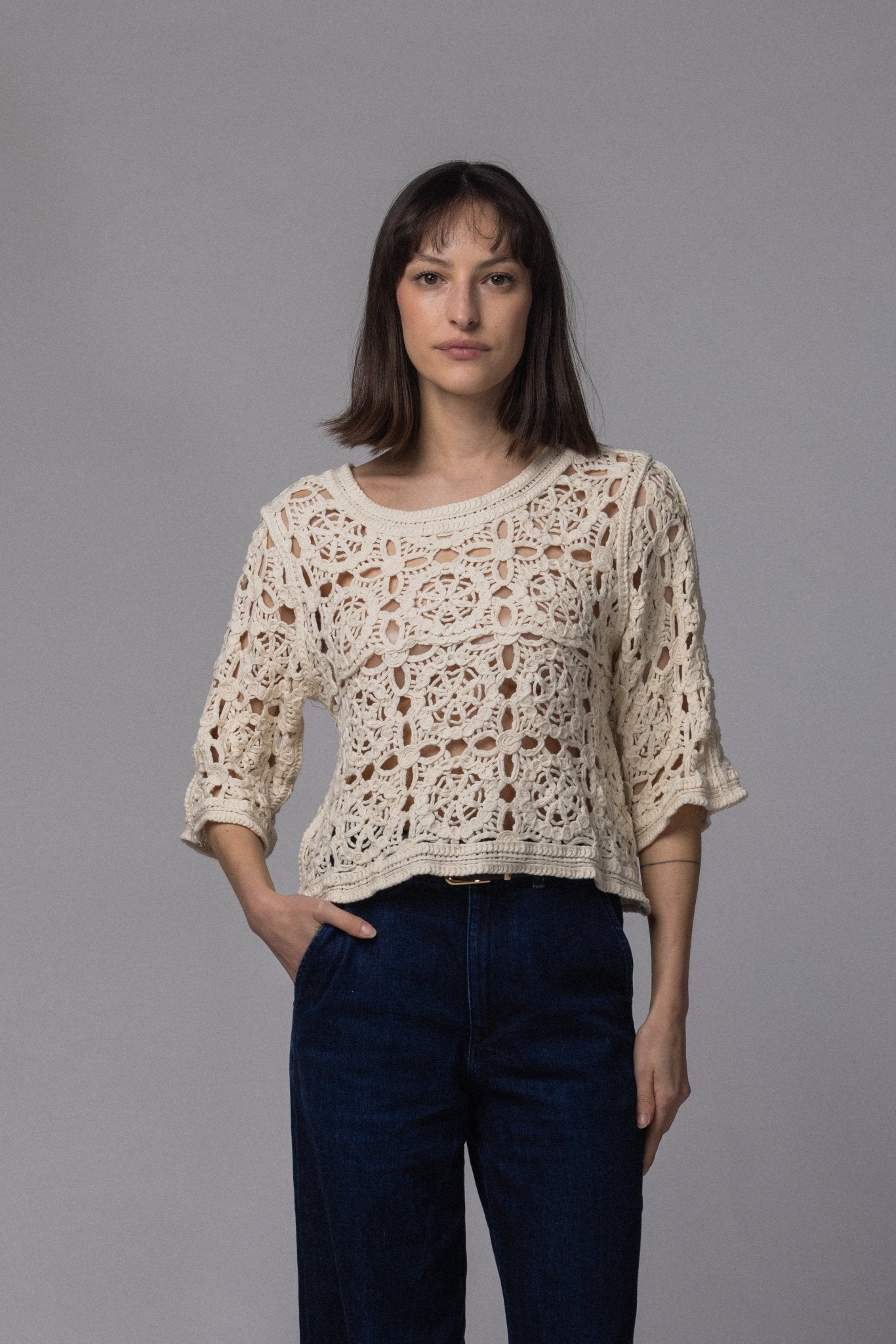 Haut Dentelle Crop fleur - La Doudounerie