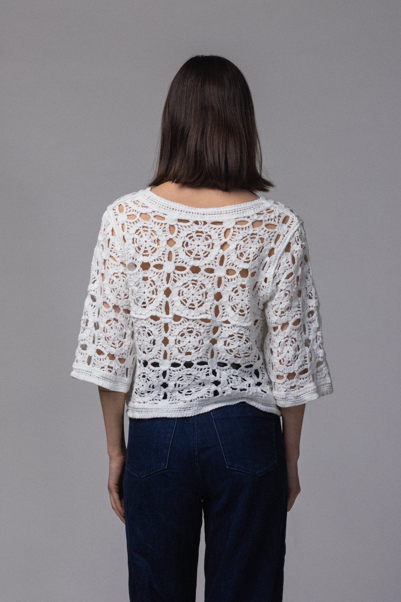 Haut Dentelle Crop fleur - La Doudounerie