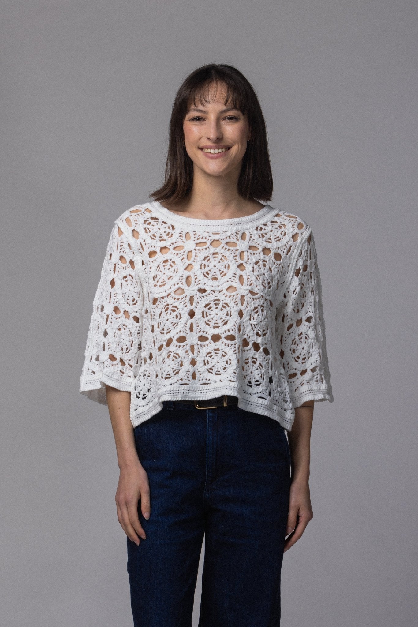 Haut Dentelle Crop fleur - La Doudounerie