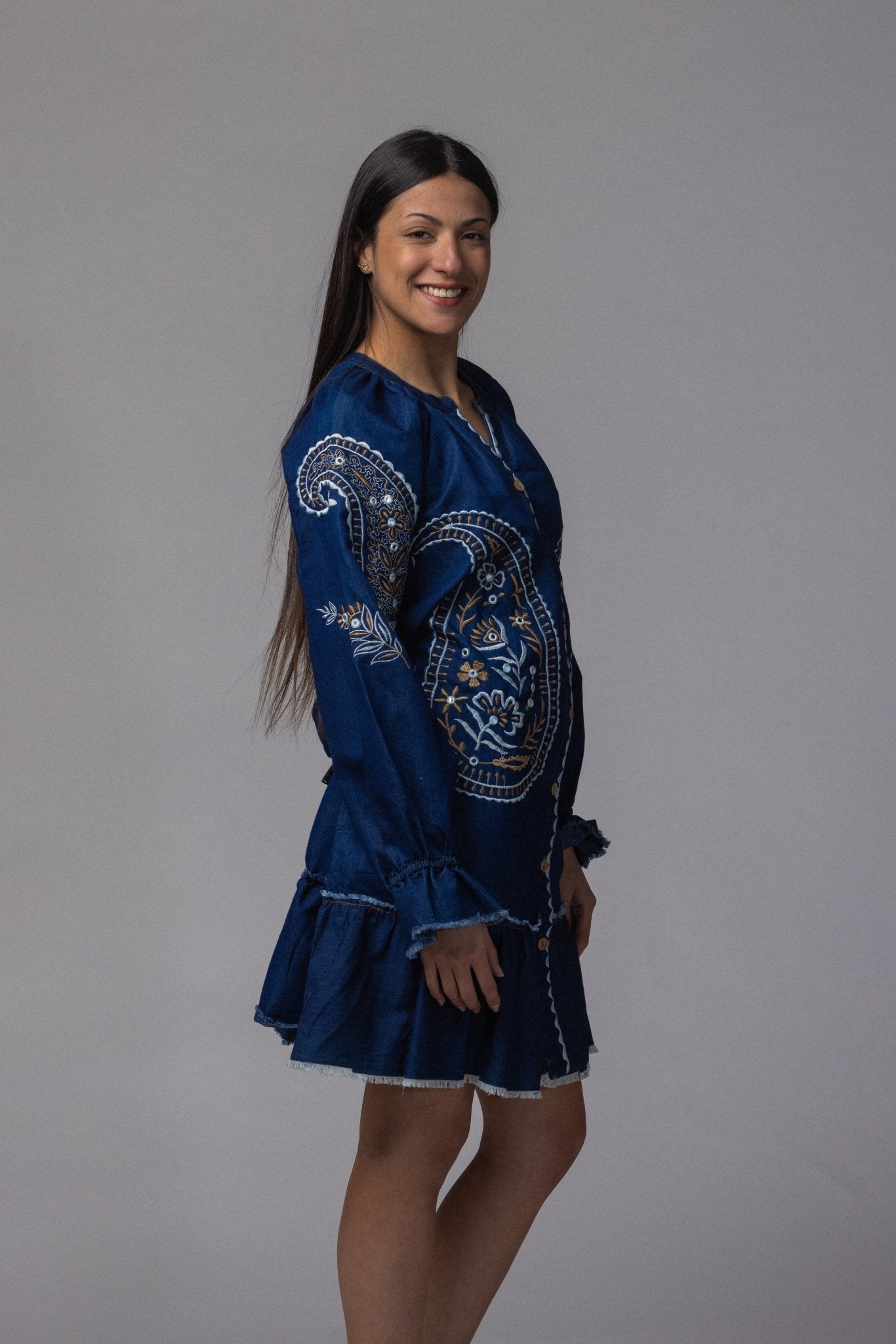 Robe jean brodé courte - La Doudounerie
