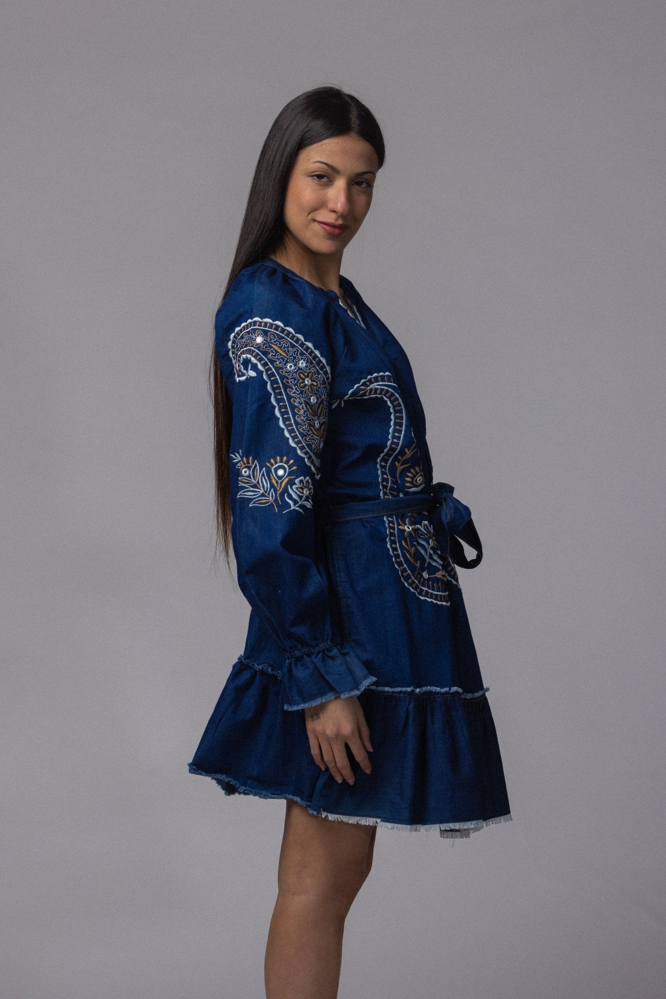 Robe jean brodé courte - La Doudounerie