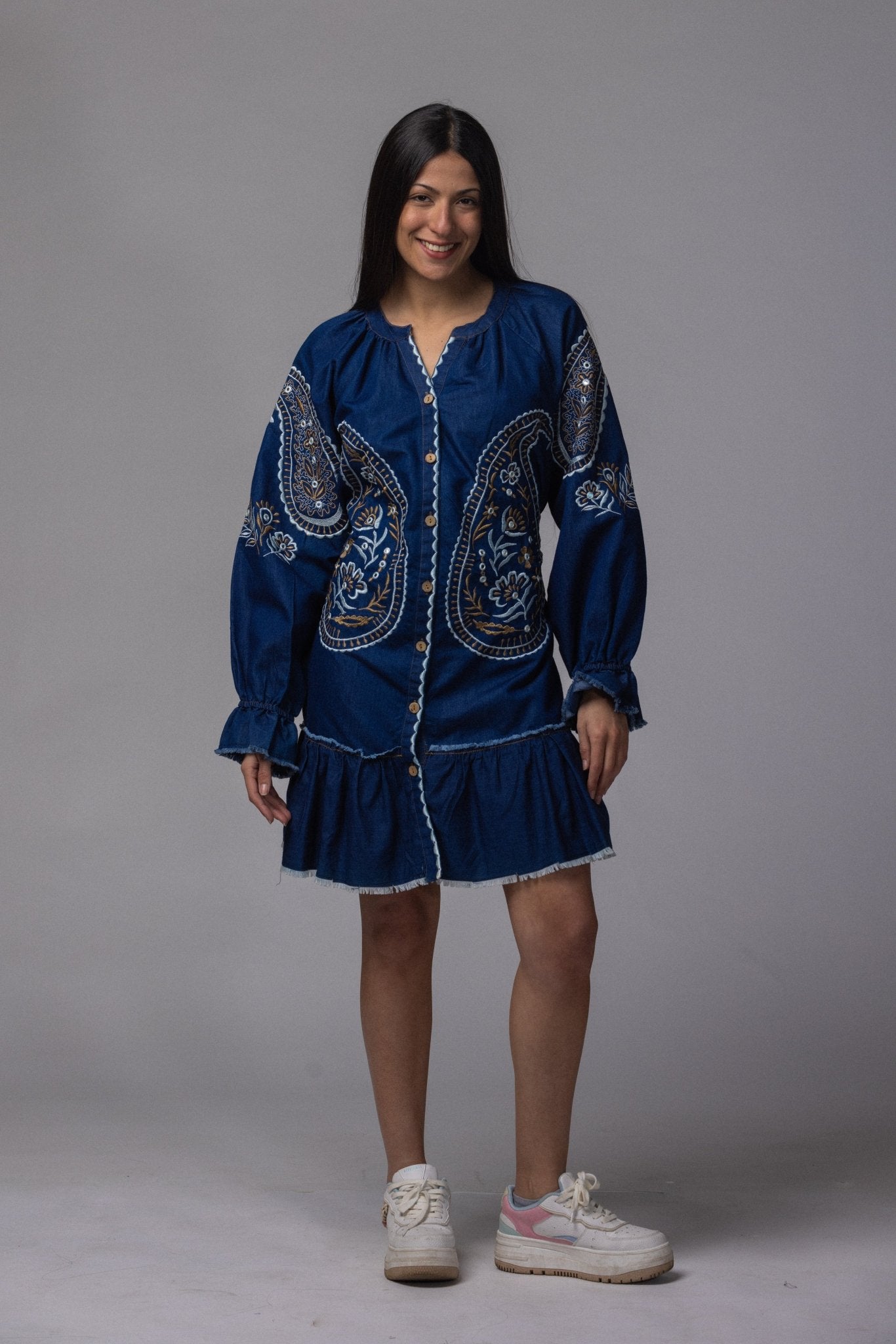 Robe jean brodé courte - La Doudounerie