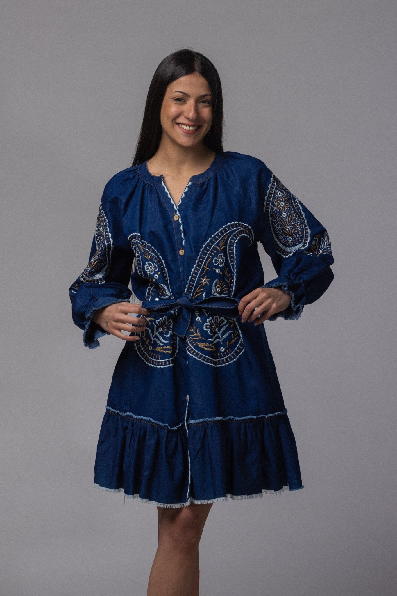Robe jean brodé courte - La Doudounerie
