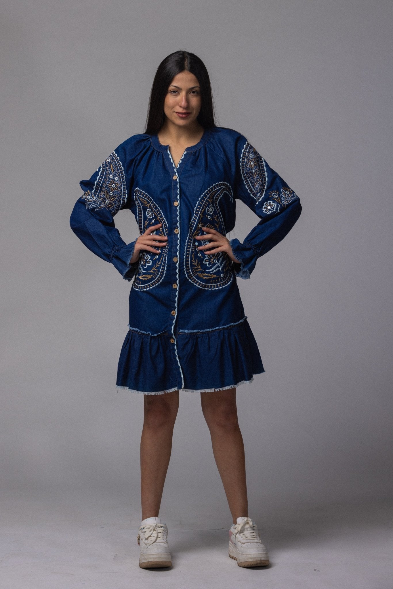 Robe jean brodé courte - La Doudounerie