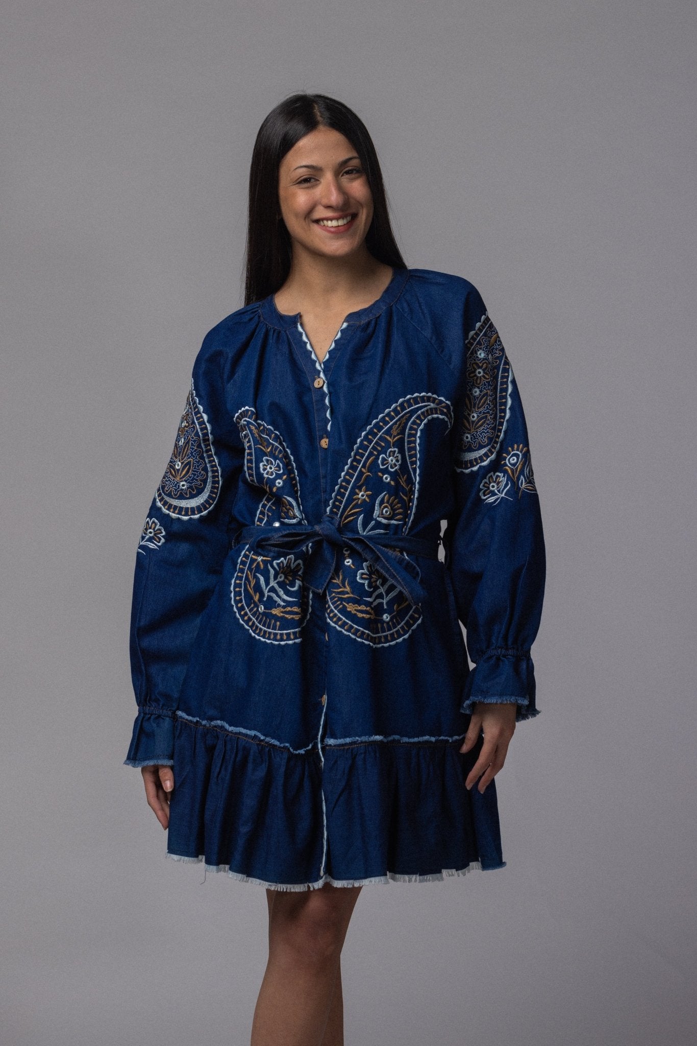 Robe jean brodé courte - La Doudounerie