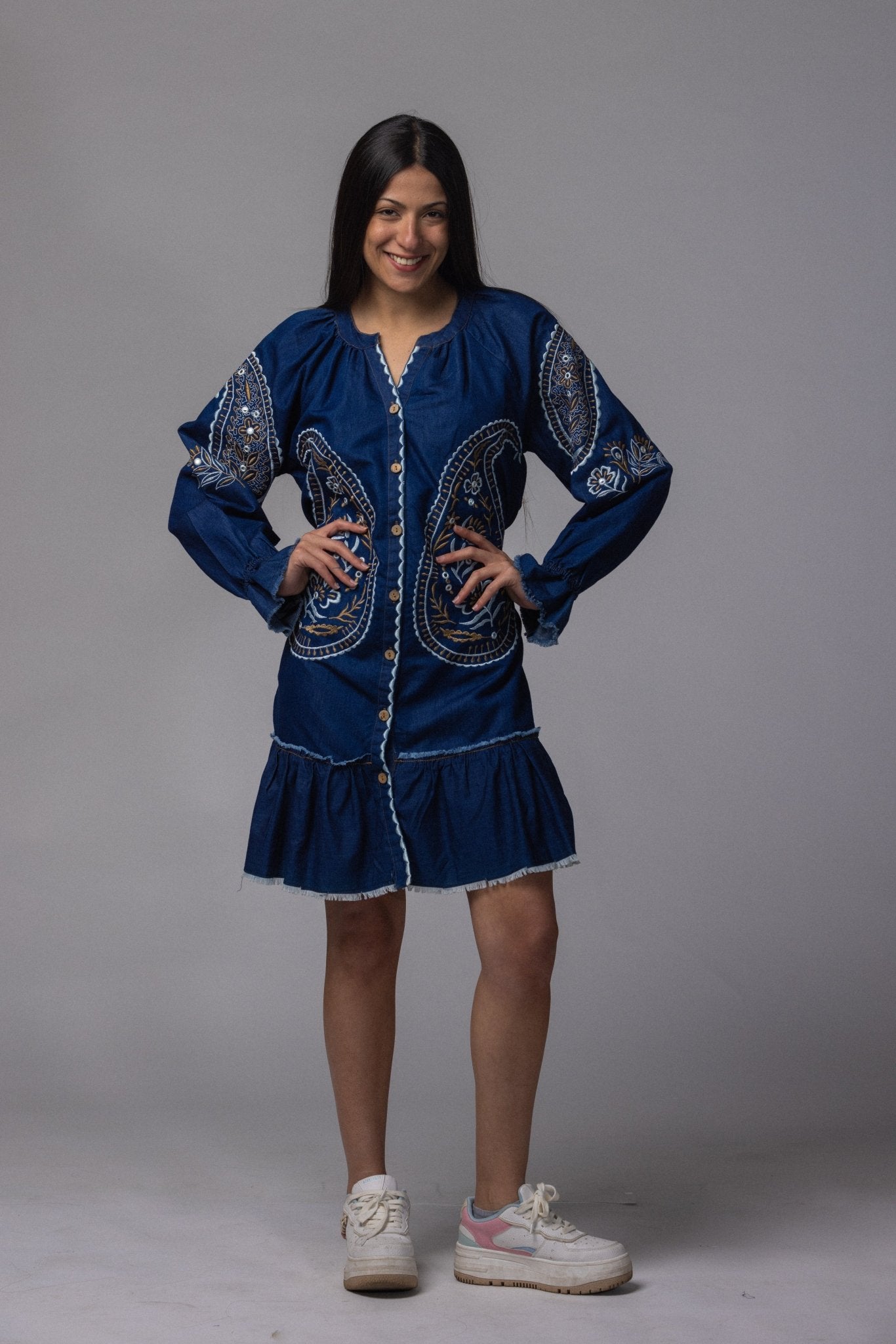 Robe jean brodé courte - La Doudounerie