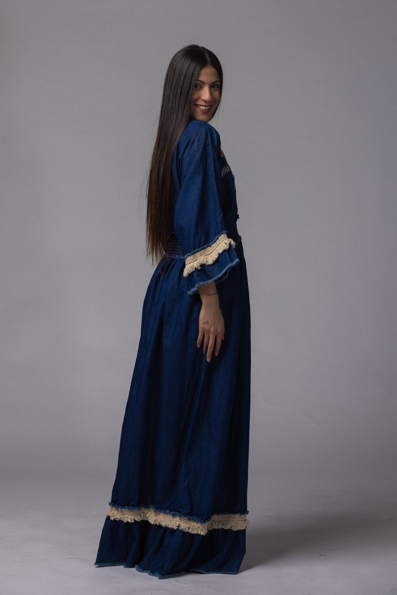 Robe longue jeans brodé - La Doudounerie