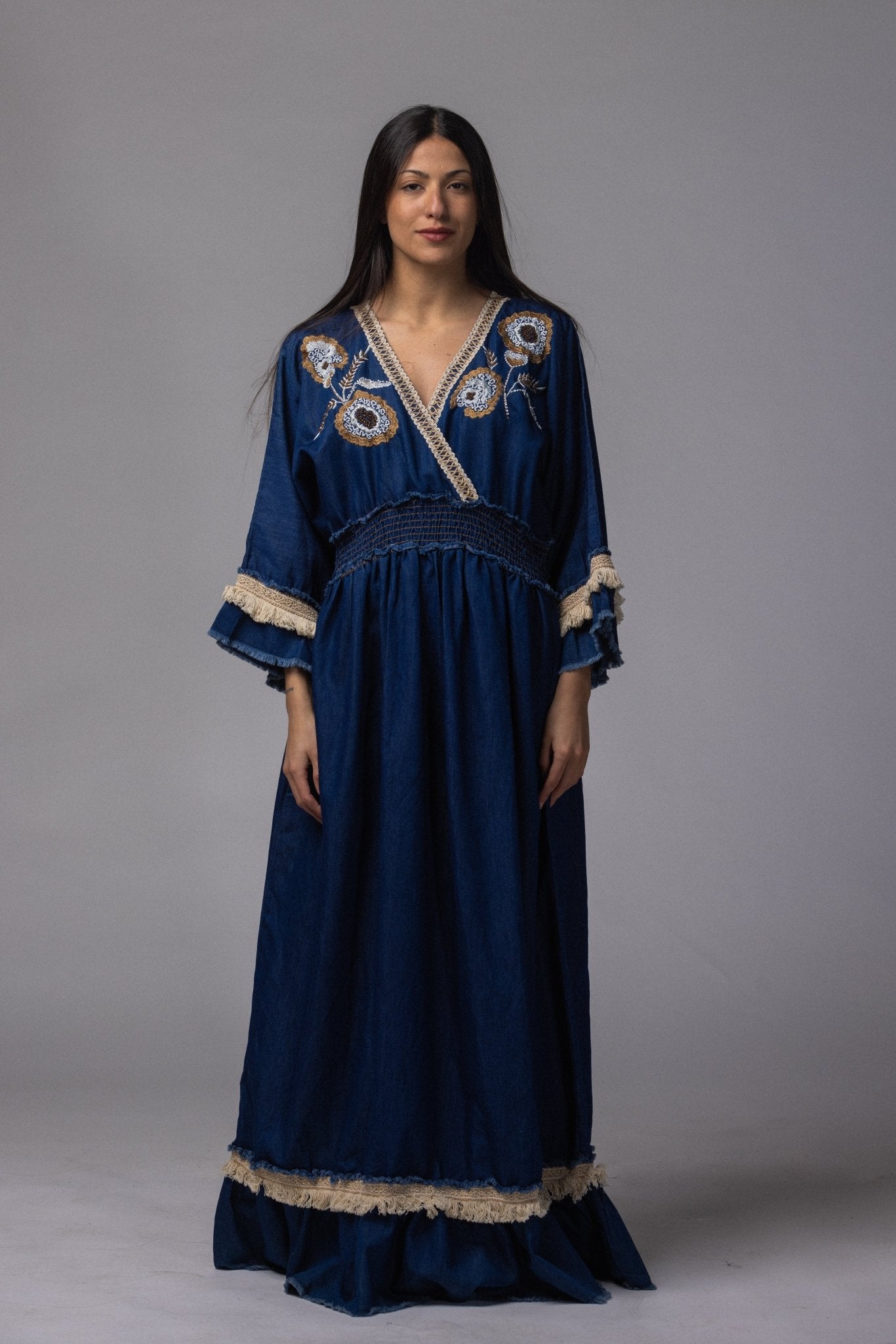 Robe longue jeans brodé - La Doudounerie
