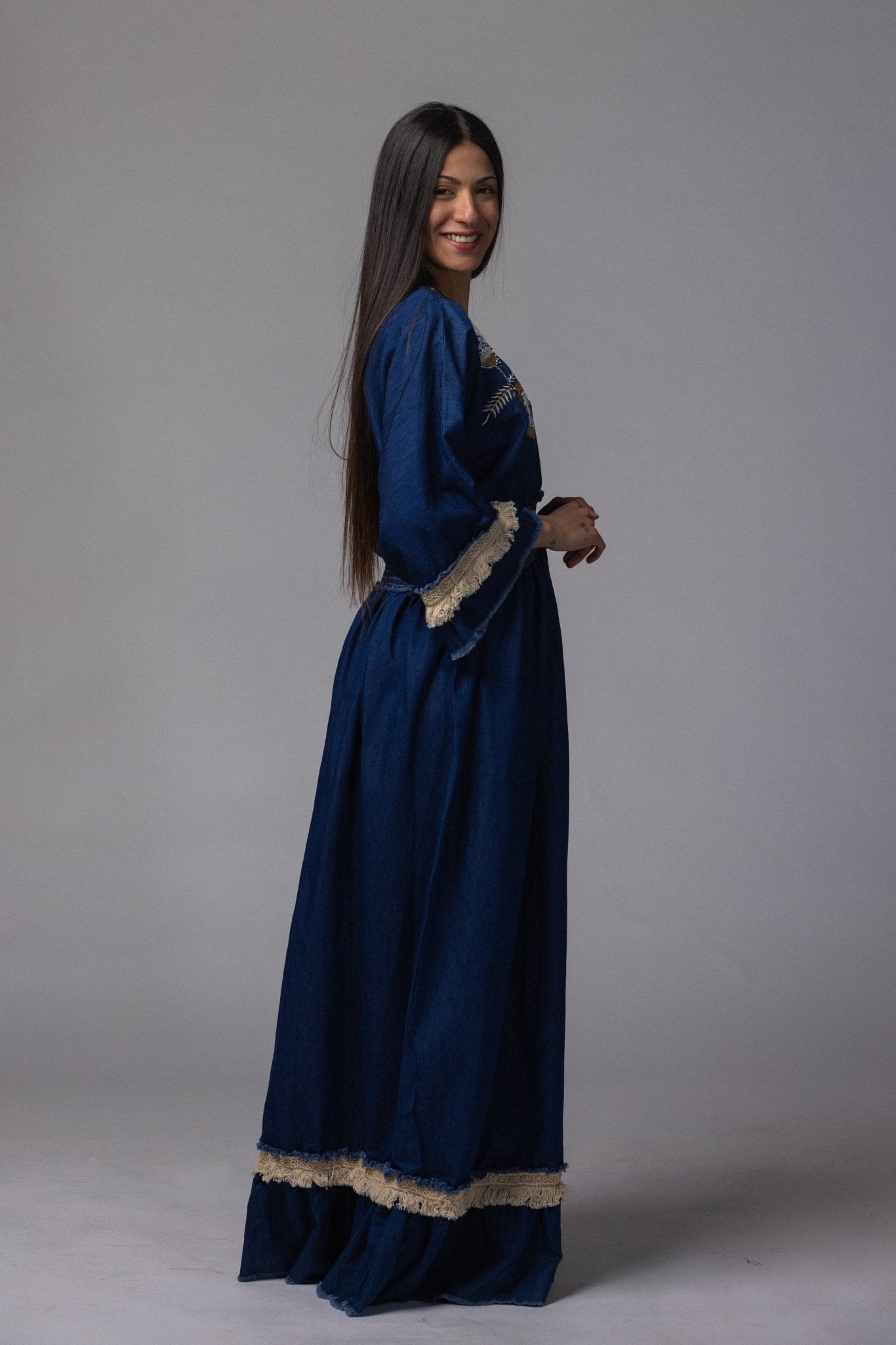 Robe longue jeans brodé - La Doudounerie
