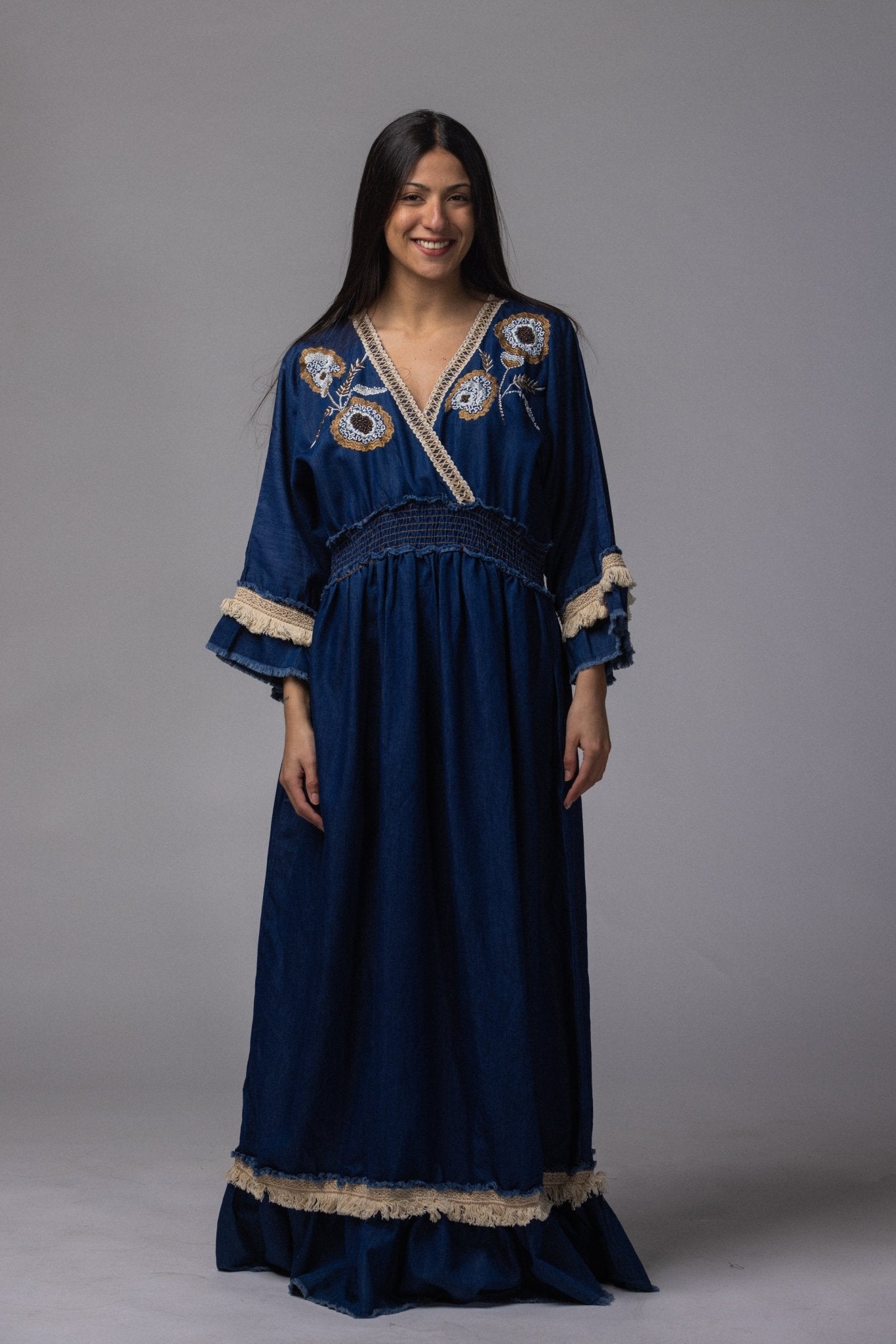 Robe longue jeans brodé - La Doudounerie