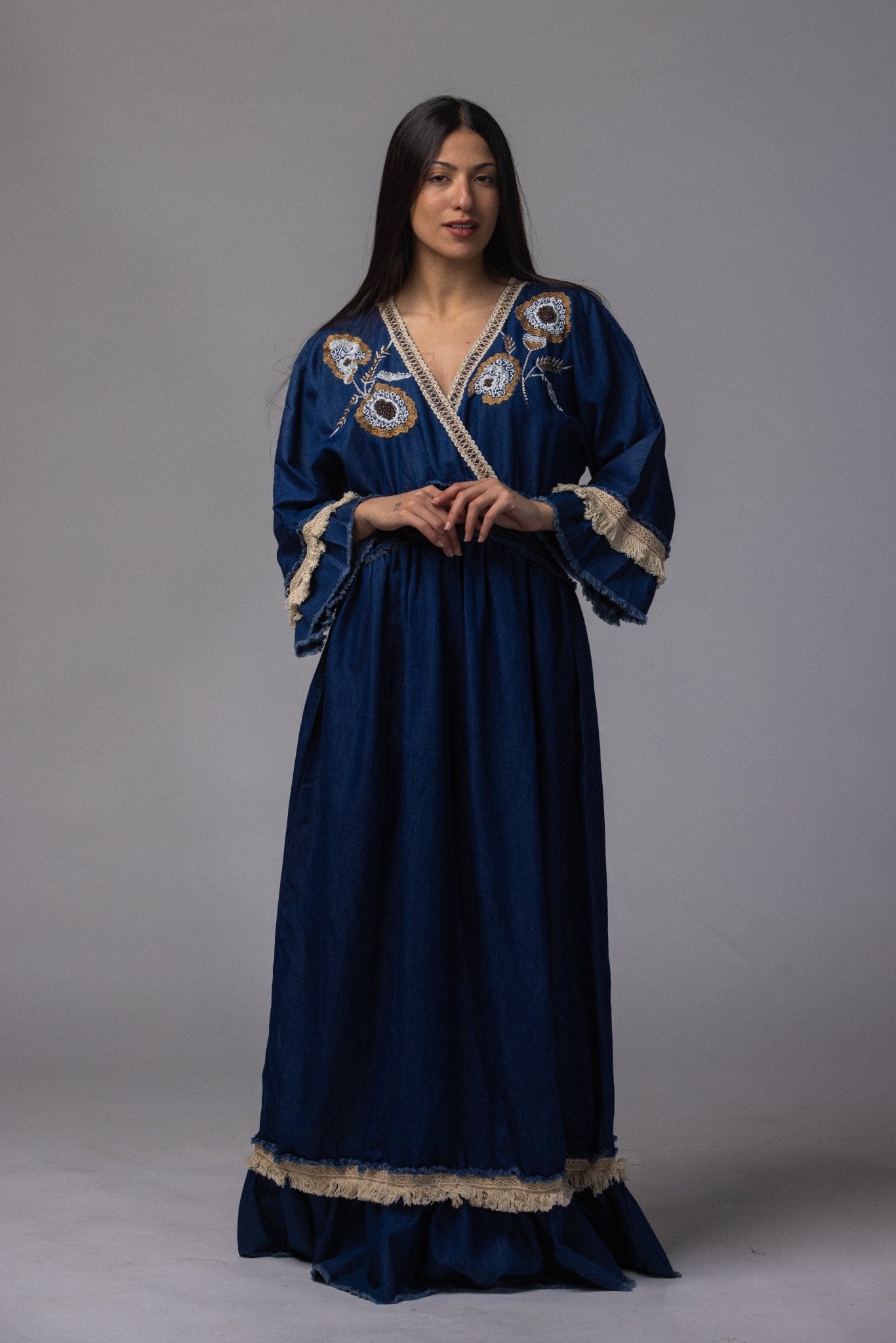 Robe longue jeans brodé - La Doudounerie