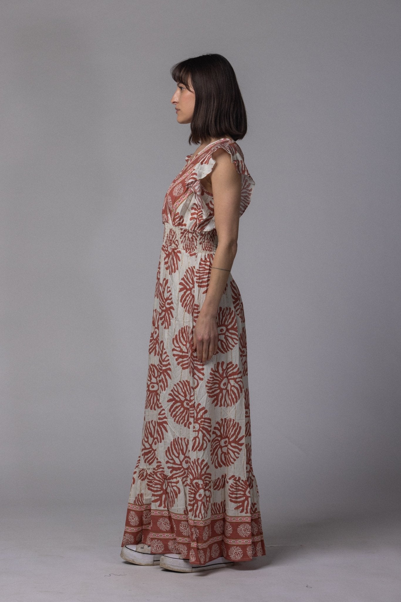 Robe longue motif fleur - La Doudounerie