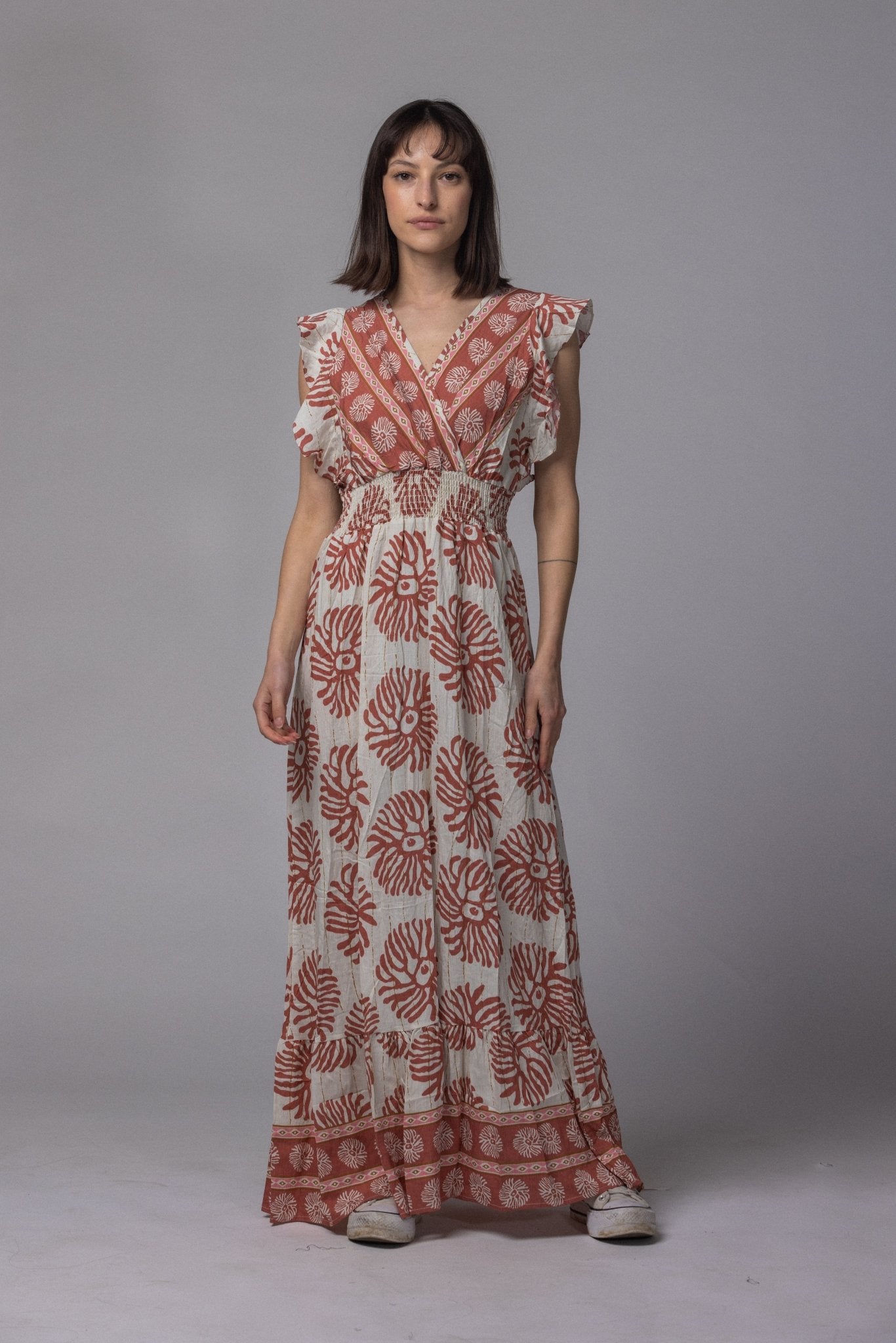 Robe longue motif fleur - La Doudounerie
