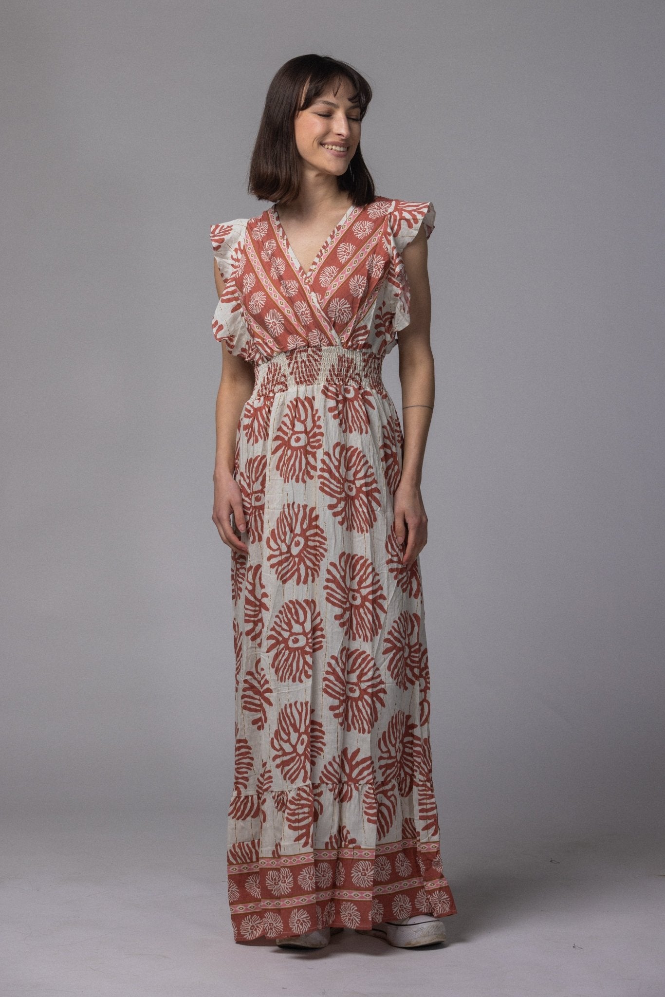 Robe longue motif fleur - La Doudounerie