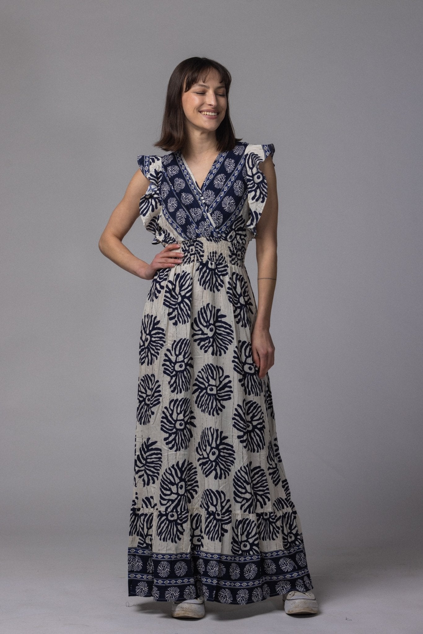 Robe longue motif fleur - La Doudounerie
