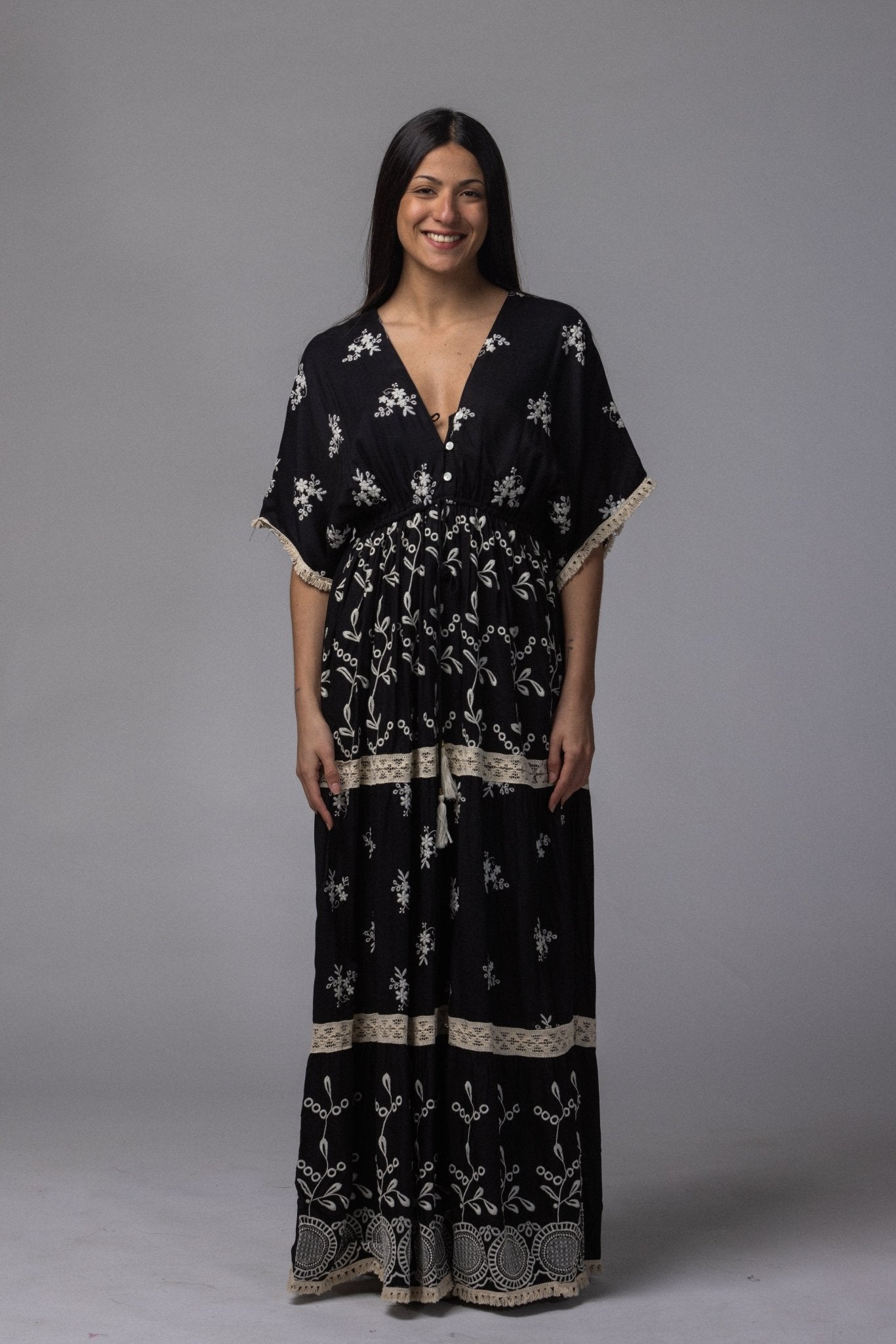 Robe longue volante col V - La Doudounerie