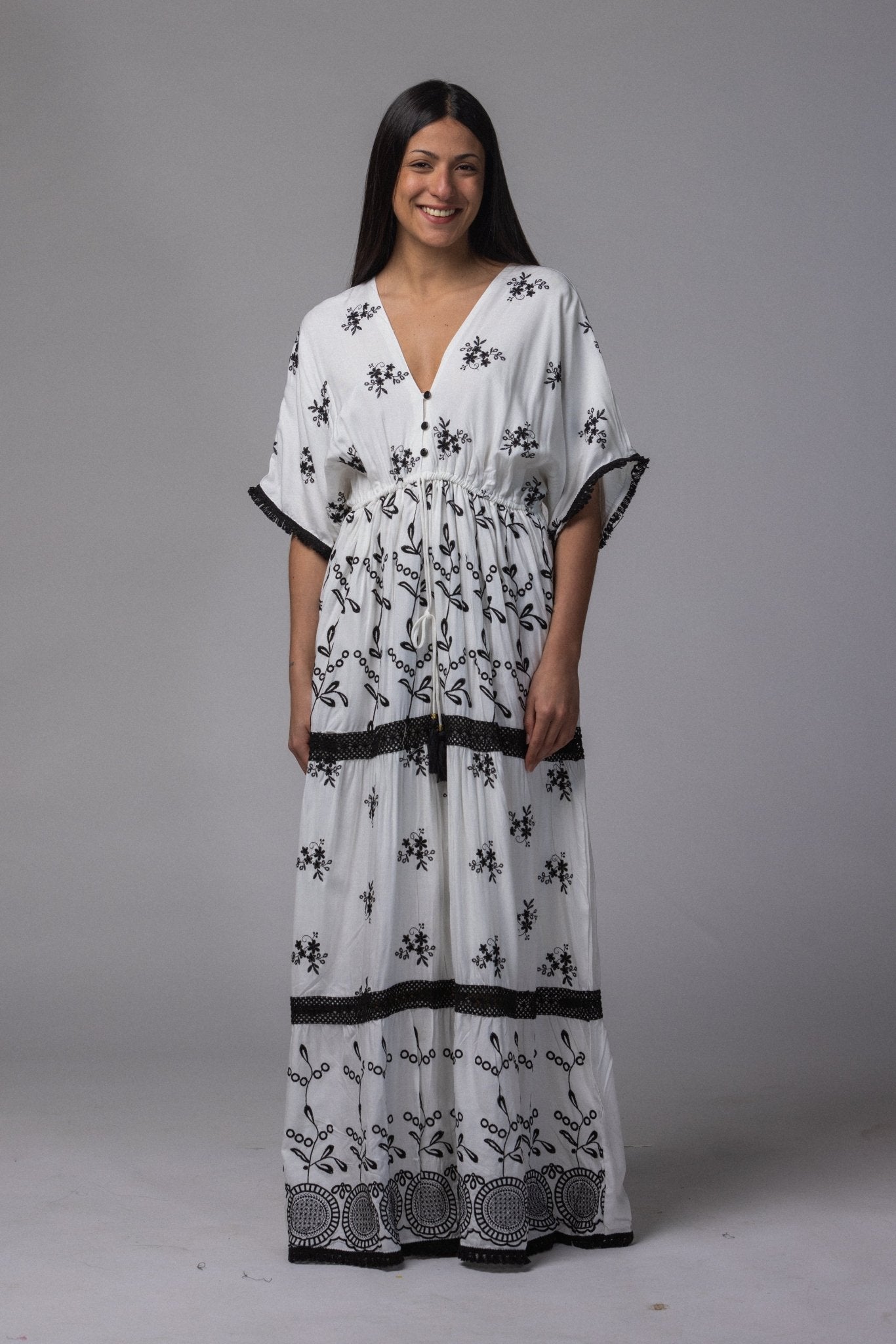 Robe longue volante col V - La Doudounerie