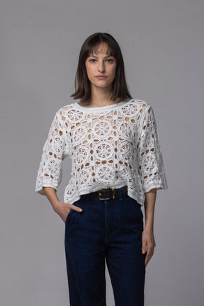 Haut Dentelle Crop fleur - La Doudounerie