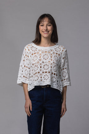 Haut Dentelle Crop fleur - La Doudounerie