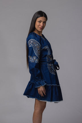 Robe jean brodé courte - La Doudounerie