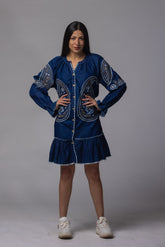 Robe jean brodé courte - La Doudounerie