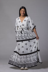 Robe longue avec frange col simple - La Doudounerie