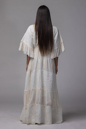 Robe longue brodé doré col V - La Doudounerie