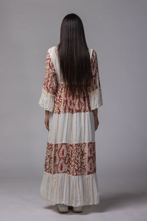 Robe longue brodé rouge et blanc - La Doudounerie