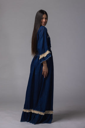 Robe longue jeans brodé - La Doudounerie