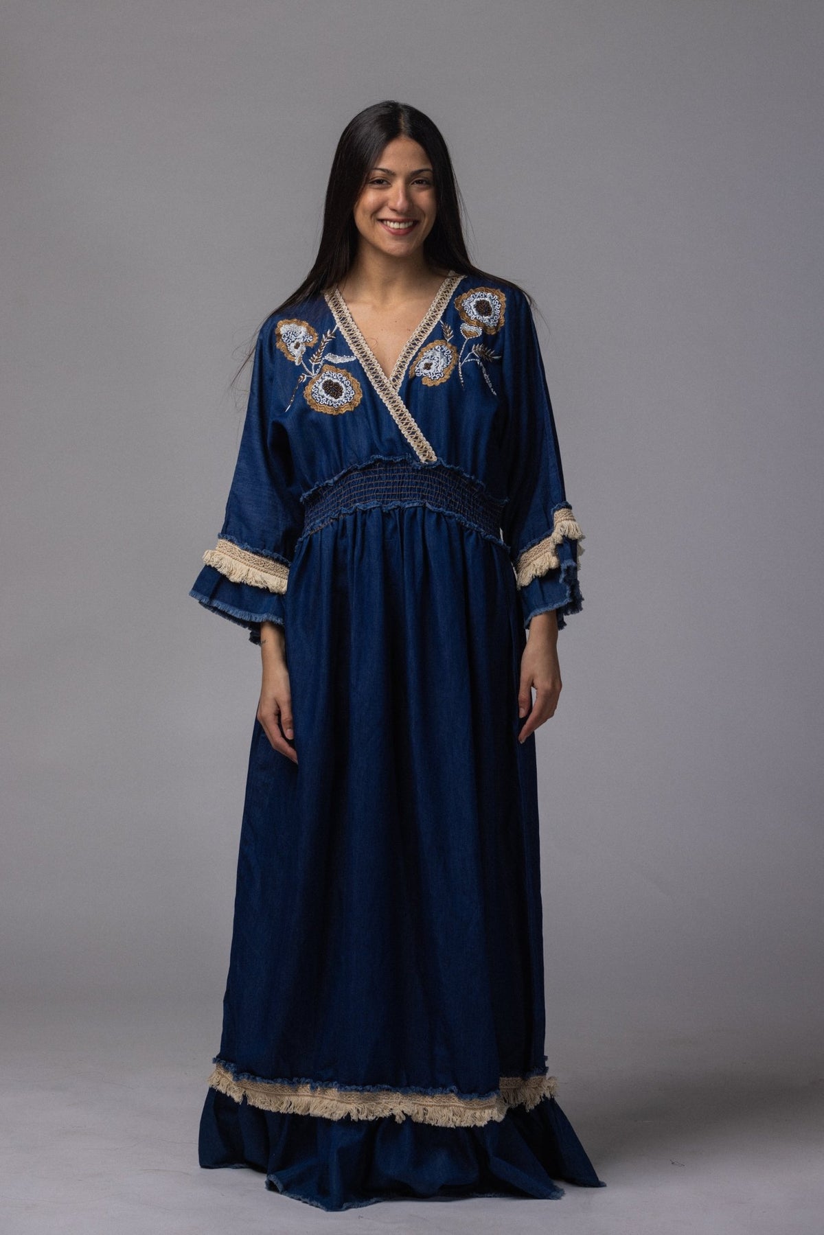 Robe longue jeans brodé - La Doudounerie