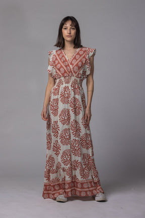 Robe longue motif fleur - La Doudounerie