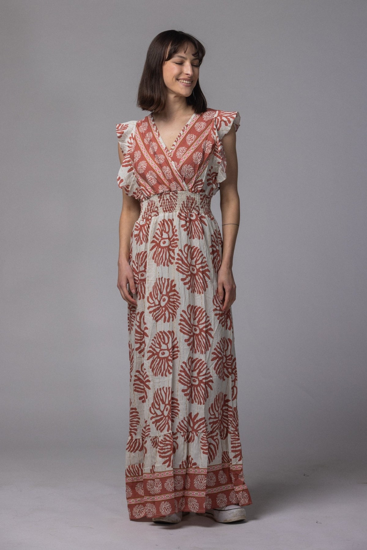 Robe longue motif fleur - La Doudounerie