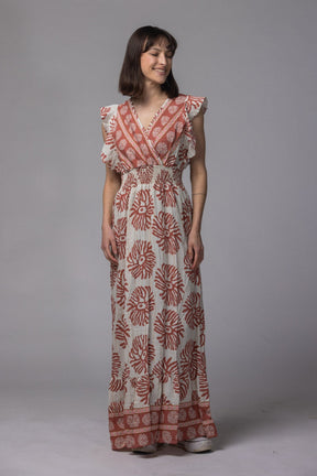 Robe longue motif fleur - La Doudounerie