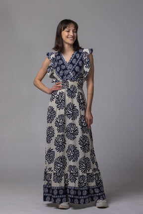 Robe longue motif fleur - La Doudounerie