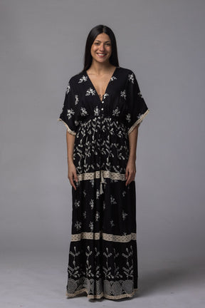 Robe longue volante col V - La Doudounerie